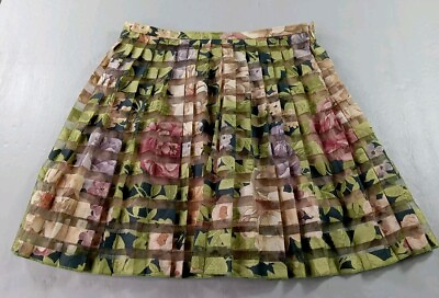 #ad Zara Women#x27;s Pleated Mini Skirt Size M Floral Sheer Lined Side Zip $14.97