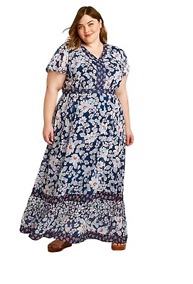 #ad LANE BRYANT Flutter Sleeve V Neck Floral Print Tiered Maxi Dress Plus Size 3X $31.99