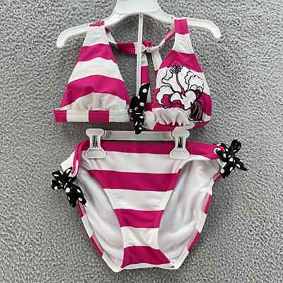 #ad Malibu Bikini Swim Set Women Small Medium White Pink Stripes Beach Vacation $20.04