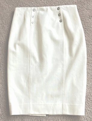 #ad White House Black Market Ivory White Pencil Skirt Womens Sz 2 Sailor Button $16.00
