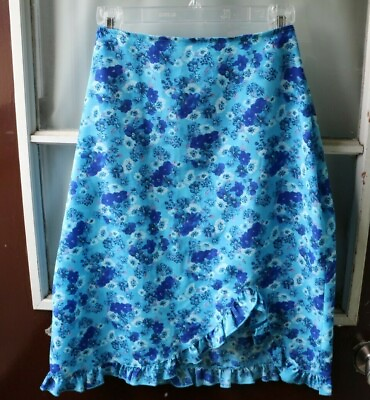 #ad Blue Floral Skirt Womens size L Summer Delight Side Zipper 100% Polyester RM2 $9.99