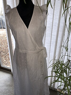 Loft cottage core Long white sleeveless Wrap dress. Eyelet Lace Medium $36.00