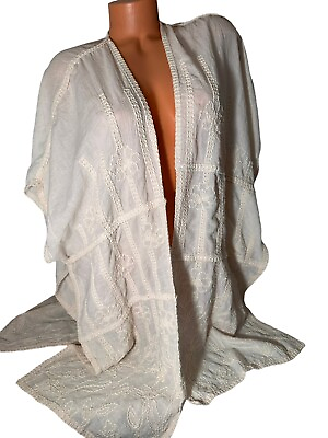 Chicos Beige One Size Embroidered Beach Cover Up Floral Read $18.36