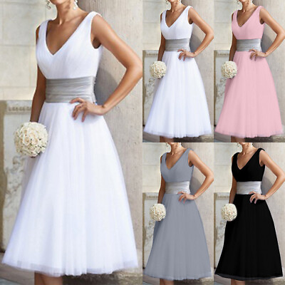 #ad Womens Bridesmaid Wedding Ball Gown Party Evening Cocktail Swing Midi Dress Size $34.99