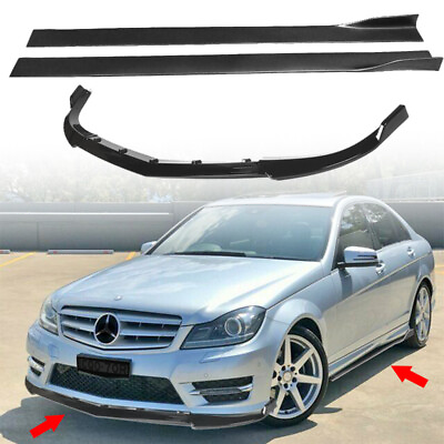 Carbon Style Front Bumper Lip Side Skirt For Mercedes Benz C W204 Sport 12 14 $155.19