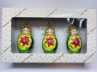 #ad Russian Doll Xmas Ornament Set Of 3 Resin Holiday Girl Figures Dillards Trimming $24.95