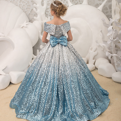 #ad Kids Girls Elegant Sequins Ball Gowns with Bow Evening Party Formal Girl Dresses $142.45