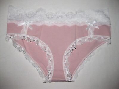 #ad Shein lace trim w bows cotton bikini panties S pink w white nip kawaii 80s $10.50