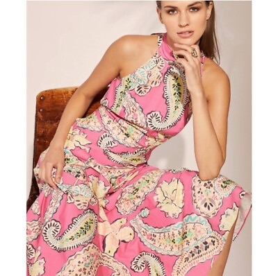 #ad Tahari ASL pink paisley floral print midi maxi dress High mock Neck tea garden $35.00
