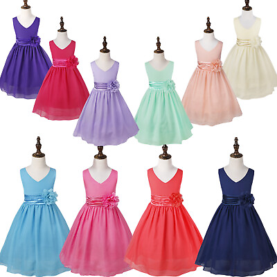 #ad Kids Girls Dress Midi Ball Gown Event Flower Girl Summer Costume Wedding Party $20.92