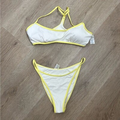 #ad NEW L*Space White Yellow Bikini Set Bitsy Cut XL $100.00