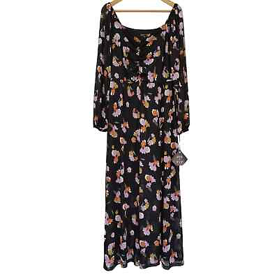 #ad Ava amp; Viv Womens Long Sleeve Maxi Dress Black Floral Print Size 14W NWT $15.96