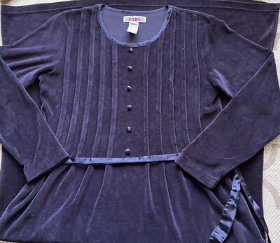 #ad 90 Vintage Fads Velvet Navy Blue Button Long Sleeve Maxi Dress Petite Medium PM $19.80