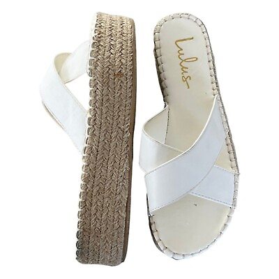 #ad Lulus Womens Espadrille Sandals White Kahli Platform Slip On Boho Shoes Sz 6.5 $30.00