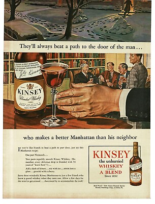 #ad #ad 1946 Kinsey Whiskey Manhattan Cocktail men in library art Hank Berger Print Ad $8.95