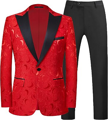 MOGU Mens 2 Piece Floral Slim Fit Black and White Tuxedo for Wedding Dinner Prom $104.99