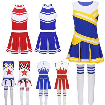 Kids Girls Cheerleading Uniform Outfit Costume Tank TopPleated Skirt Socks Suit $14.04