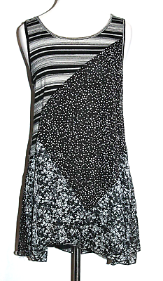 #ad SACRED THREADS Boho Dress Short Sleeveless Black White Floral Dot Size Medium M $20.00