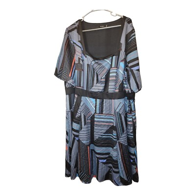 #ad Blue Geometric Design Flattering Plus Size Midi Dress 3X $14.99