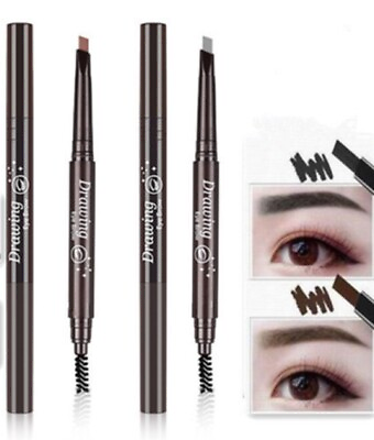 2 Pack Eyebrow Pencil Retractable Slant Tip with Brush Double end Waterproof US $6.99