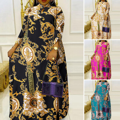 Womens Vintage Long Dresses 3 4 Sleeve Floral Ethnic Maxi Dress Party Cocktail $18.70
