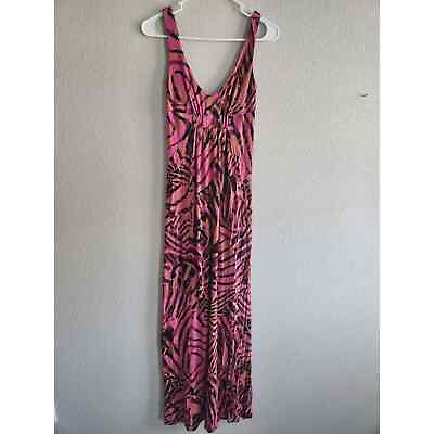 #ad Vintage Cabi Womens Sz XS Maxi Dress Sleeveless Pink Black Zebra Print $16.56