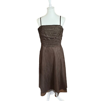 #ad Evan Picone Elegant Brown Tool Midi Strapy Evening Cocktail Party Dress Size 12 $43.99