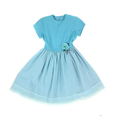Vintage 60s Arlene Airess Blue Sheer Chiffon Short Sleeve Party Girls Dress 10 $40.00