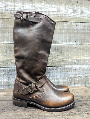 #ad Frye Veronica Brown Slouch Tall Engineer Buckle Harness Moto Boots Womens 8 B $119.69