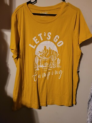 Lets Go Camping Yellow Plus Size 0x Shirt NWT $4.99