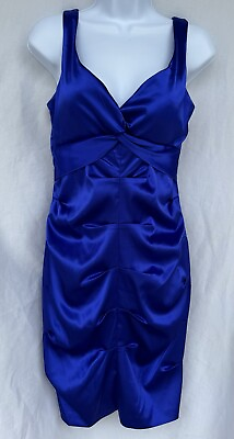 #ad Josh amp; Jazz Satin Royal Blue Cocktail Dress Spaghetti Strap Size 9 10 $18.95