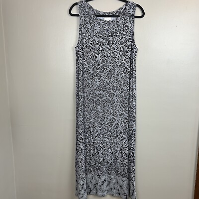 #ad J Jill Wearever Collection Long Maxi Dress Large Black Gray Flower Sleeveless $25.99
