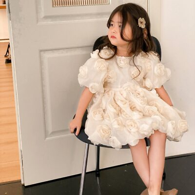 #ad Spring Summer Girls Short Sleeve Floral Princess Dresses Baby Birthday Dresses $66.74