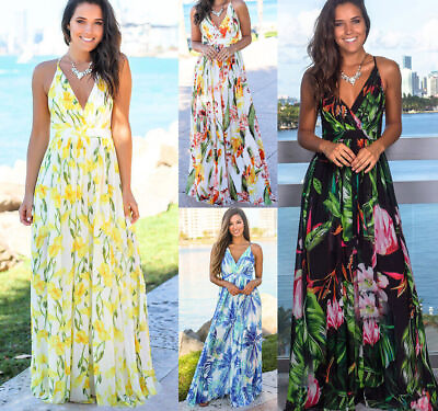#ad Women Ladies Boho Floral Maxi Dress Cocktail Party Evening Summer Beach Sundress $19.99