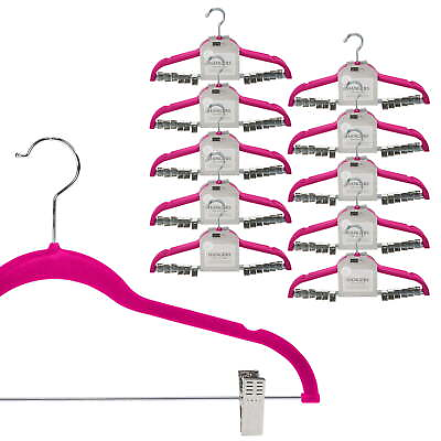Simplify 60 Pack Velvet Skirt Hangers W Clips Adult Size Fuchsia Sturdy Durable $46.95