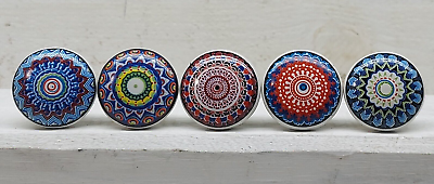 #ad Set of 5 Colorful Boho Style Ceramic Cupboard Cabinet Door Knobs Drawer Pulls $24.97