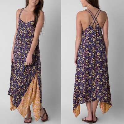 #ad Billabong Floral Mixed Media Strappy Back Boho Maxi Dress Size XS $30.00