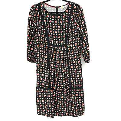#ad Boden Women#x27;s Size 10L Luna Dress 3 4 Sleeve Boho Prairie Black Floral Print $41.58
