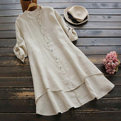 Women Long Sleeve Solid Buttons Shirt Dress Ladies Casual Solid Blouse Long Tops $16.71