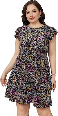 WDIRARA Women#x27;s Plus Size Floral Print Cap Sleeve Summer Casual Short A Line Dre $71.15
