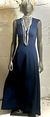 #ad Vintage Jody T Of California Backless Navy Maxi Dress 1970s Full Length Disco $60.00