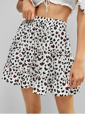 #ad Women#x27;s Summer High Waist Ruffle Floral A Line Short Mini Skirt $32.62