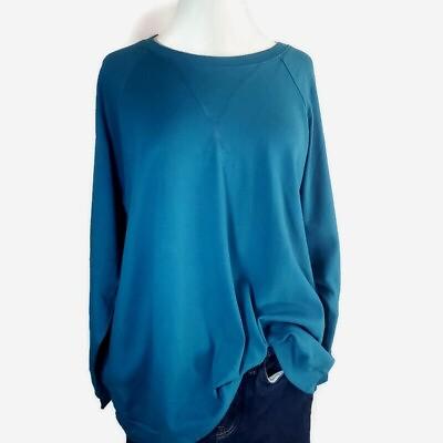 #ad Zenana Top Womens Plus Size 1X 2X 3X Sweatshirt Light Weight Stitch Detail Teal $22.49