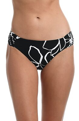 $64 La Blanca Women#x27;s Side Shirred Hipster Bikini Swimsuit Bottom Black Size 12 $23.00
