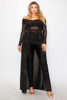 #ad Women#x27;s Black Plus Mesh Glitter Wrap Maxi Dress 3XL $54.00