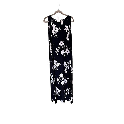 #ad Liz Claiborne Maxi Dress Large Black and White Floral Vacation Resort Beachy $17.60
