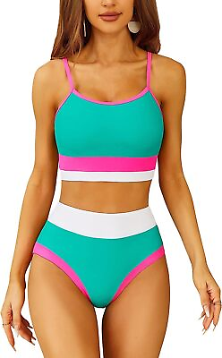 #ad Charmo Womens Sporty High Waisted Bikini Sets Color Block Two Piece Swimsuit Hig $88.81
