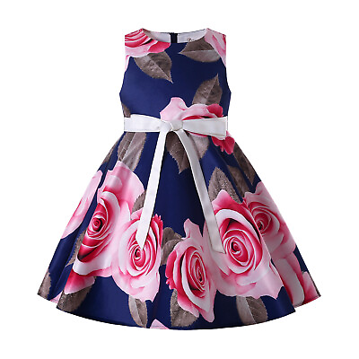 #ad Pettigirl Navy Blue Floral Cotton Dress with Belt Dress for Girls Party Dresses $32.99