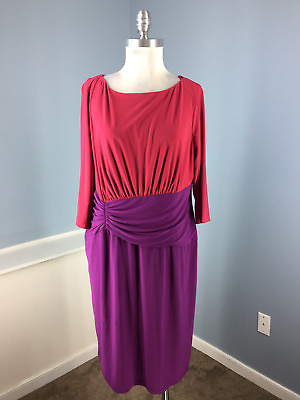 Adrianna Papell Red Purple Sheath Dress Career cocktail 12 14 Excellent 3 4 slv $46.50