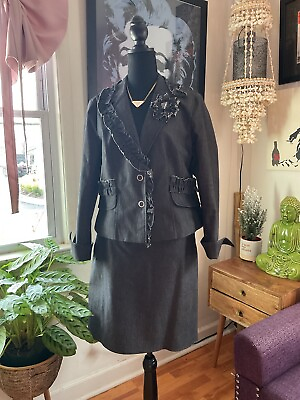 #ad Kay Unger Denim Skirt Suit Size 14 Washed Grey Denim Fishtail Skirt $58.00